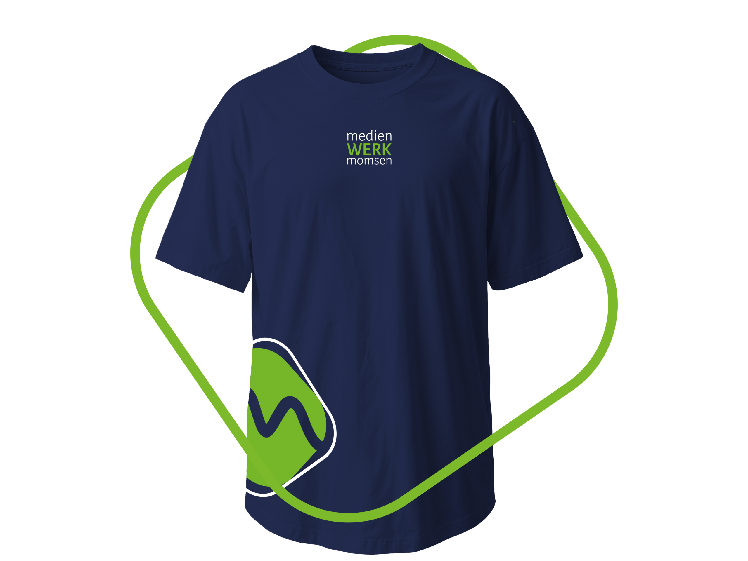 Mockup von einem bedruckten Shirt mit dem Logo von medienWERK Momsen.